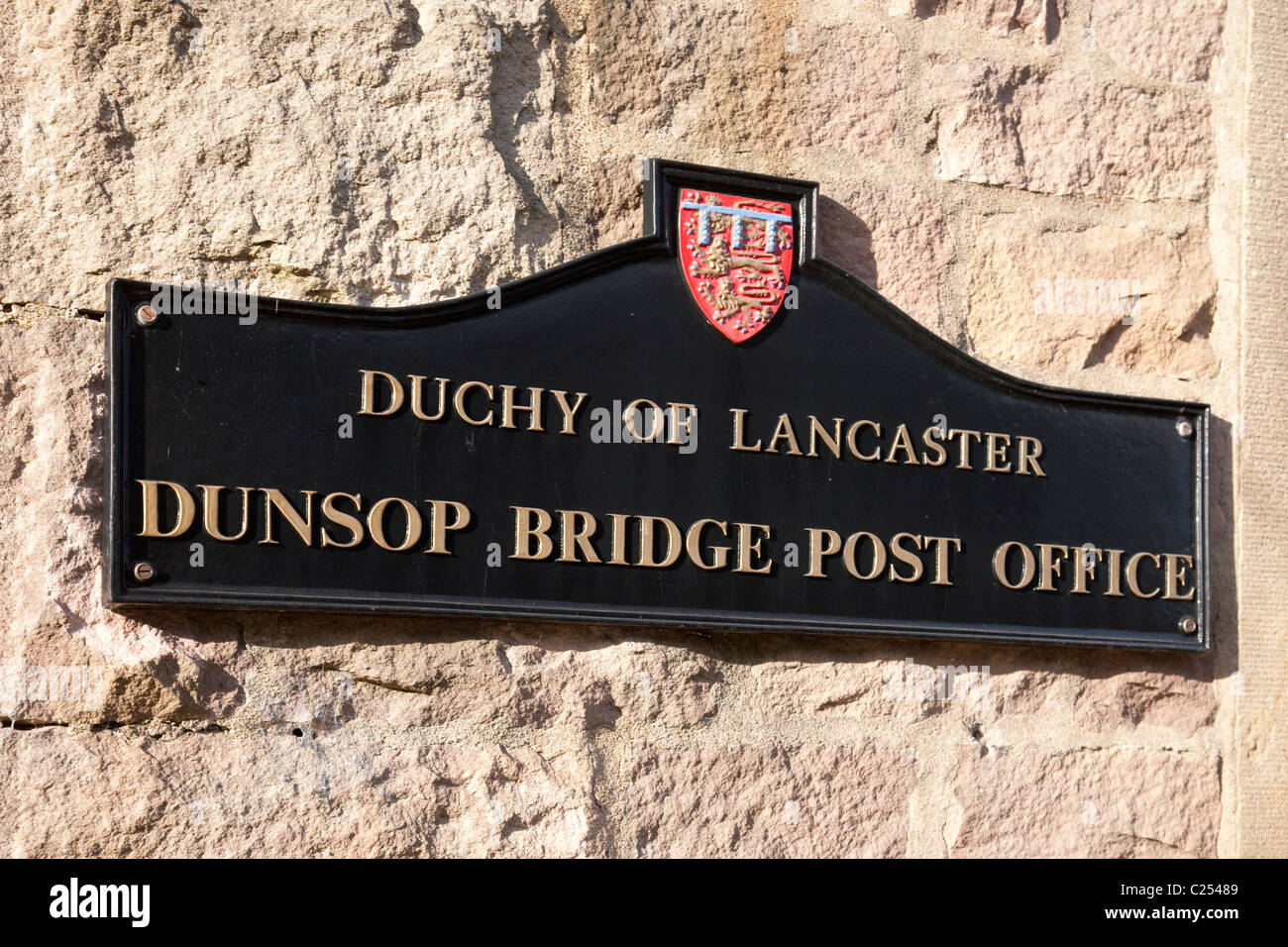 Signpost for Dunsop Bridge Post Office, Forest of Bowland, Lancashire Stock Photo