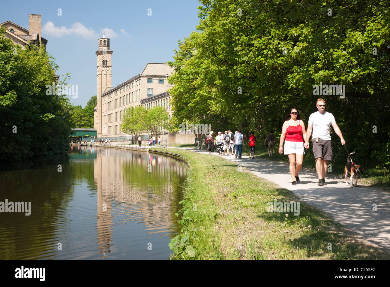 Salts Mill from the River Aire in Saltaire, Yorkshire, UK Stock Photo