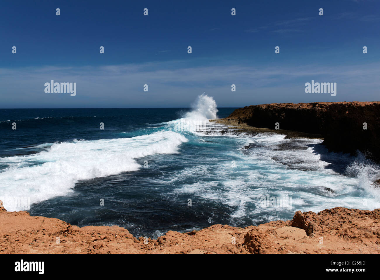 Waves breaking along coastline, North Western Australia Stock Photo