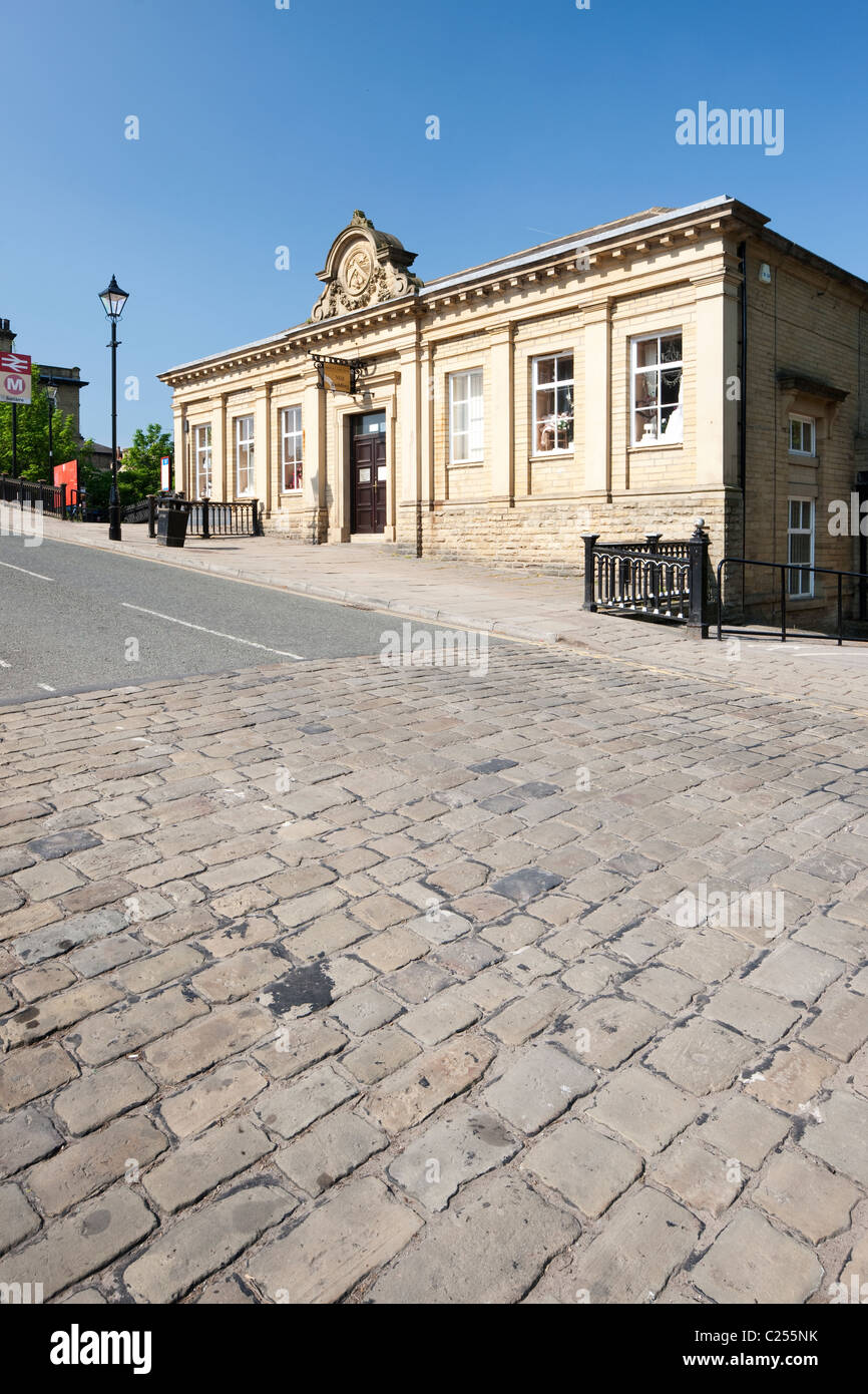 The railway station looking up Victoria Road in Saltaire, Yorkshire, UK Stock Photo