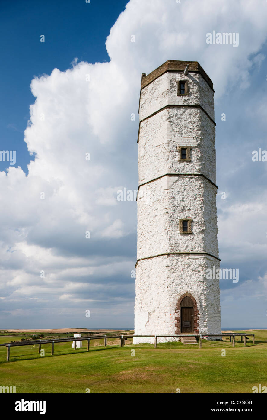 The old chalk  lighthouse at Flamborough Head , Flamborough, East Yorkshire Stock Photo
