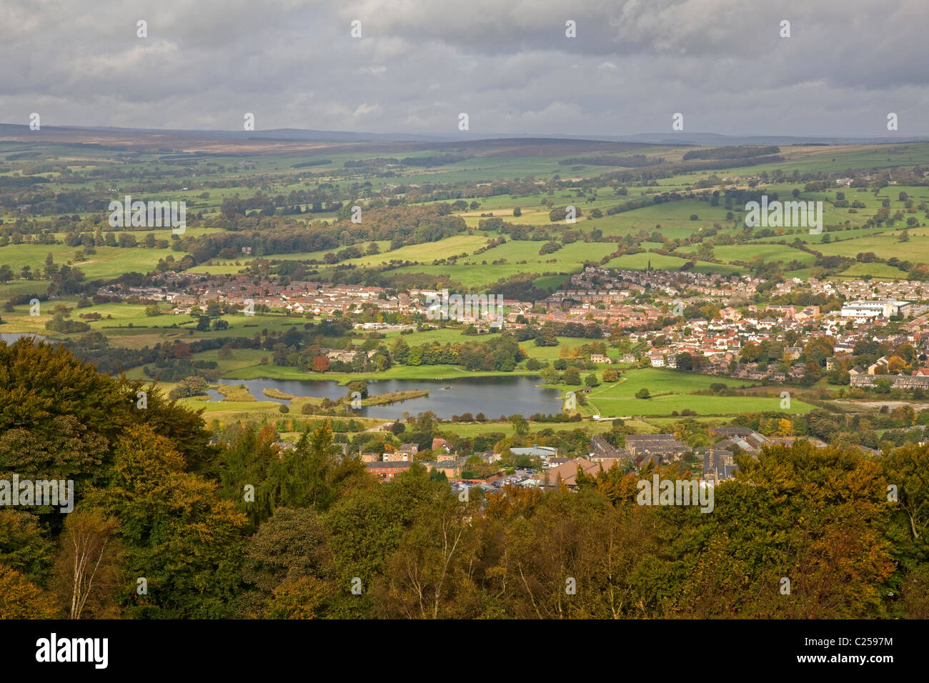 View across Lower Wharfedale and Otley from the Chevin Ridge at Surprise View Stock Photo