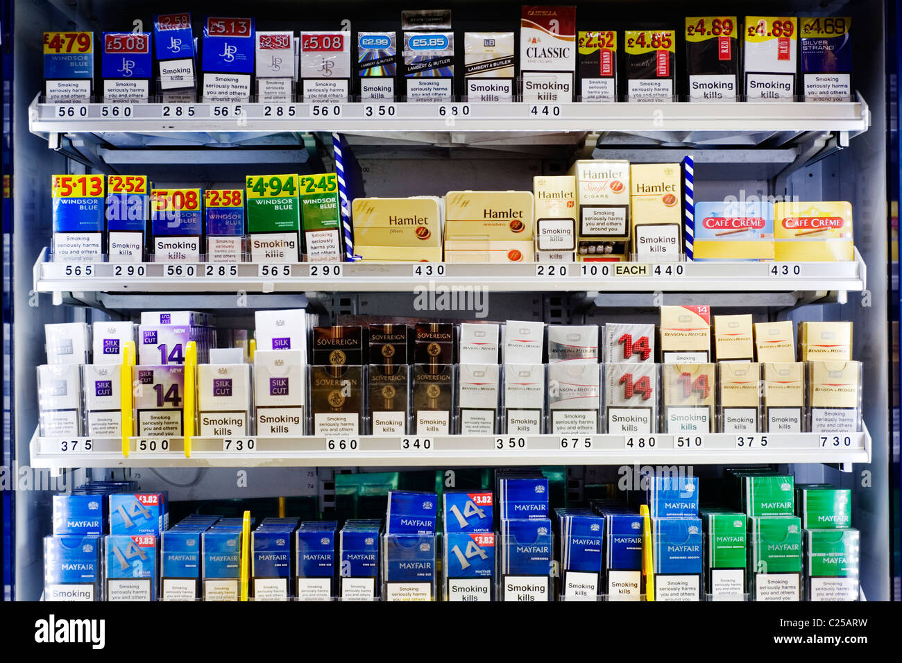 cigarette display in shop Stock Photo