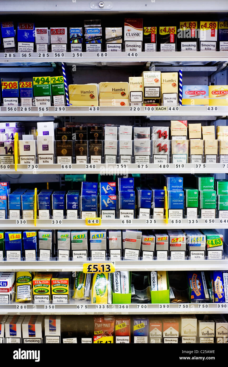 cigarette display in shop Stock Photo