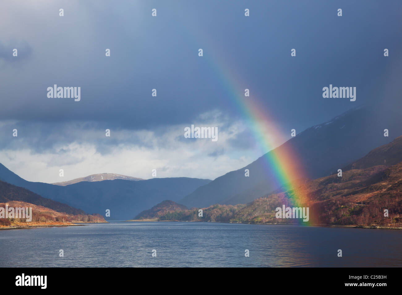 Rainbow Loch leven Glen Coe Highland Argyll Scotland UK GB EU Europe Stock Photo