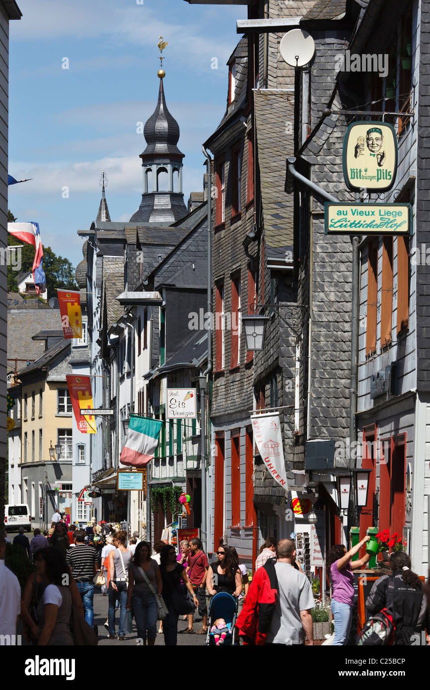 A busy street in Monschau, Aachen , North Rhine-Westphalia, Germany Stock Photo