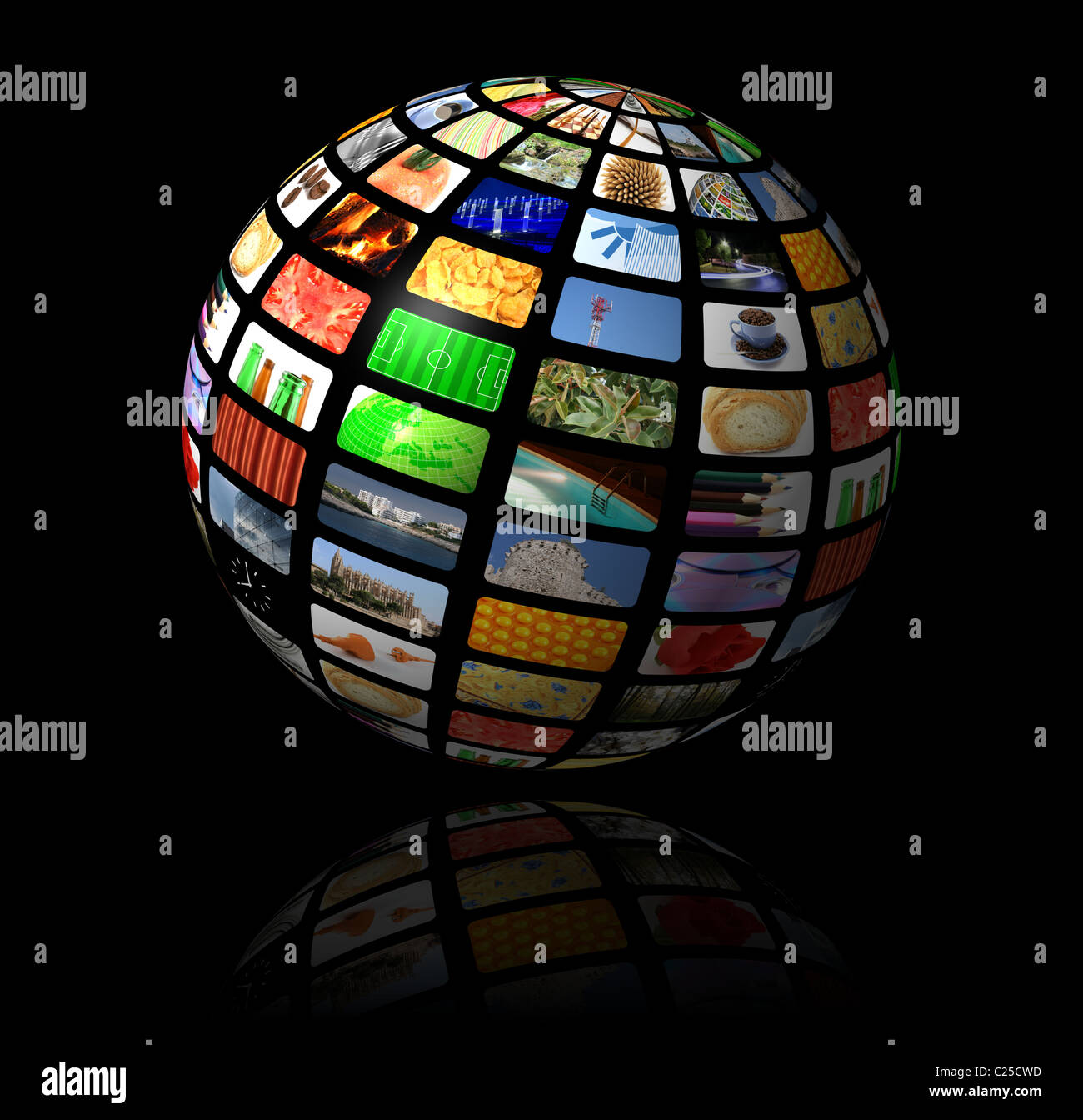 Multimedia sphere - tv news media background. Stock Photo