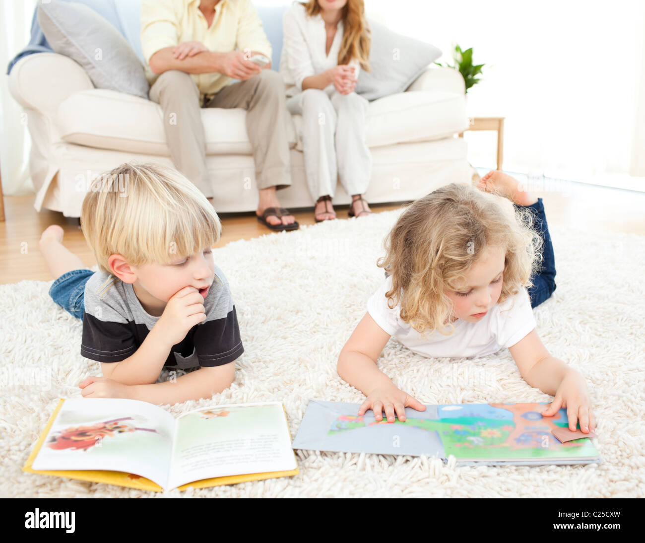 Children reading books Stock Photo Alamy