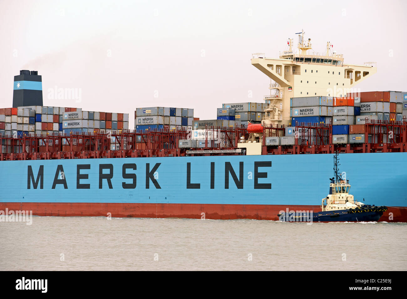 Maersk Edmonton container ship, entering port of Felixstowe, Suffolk, UK. Stock Photo