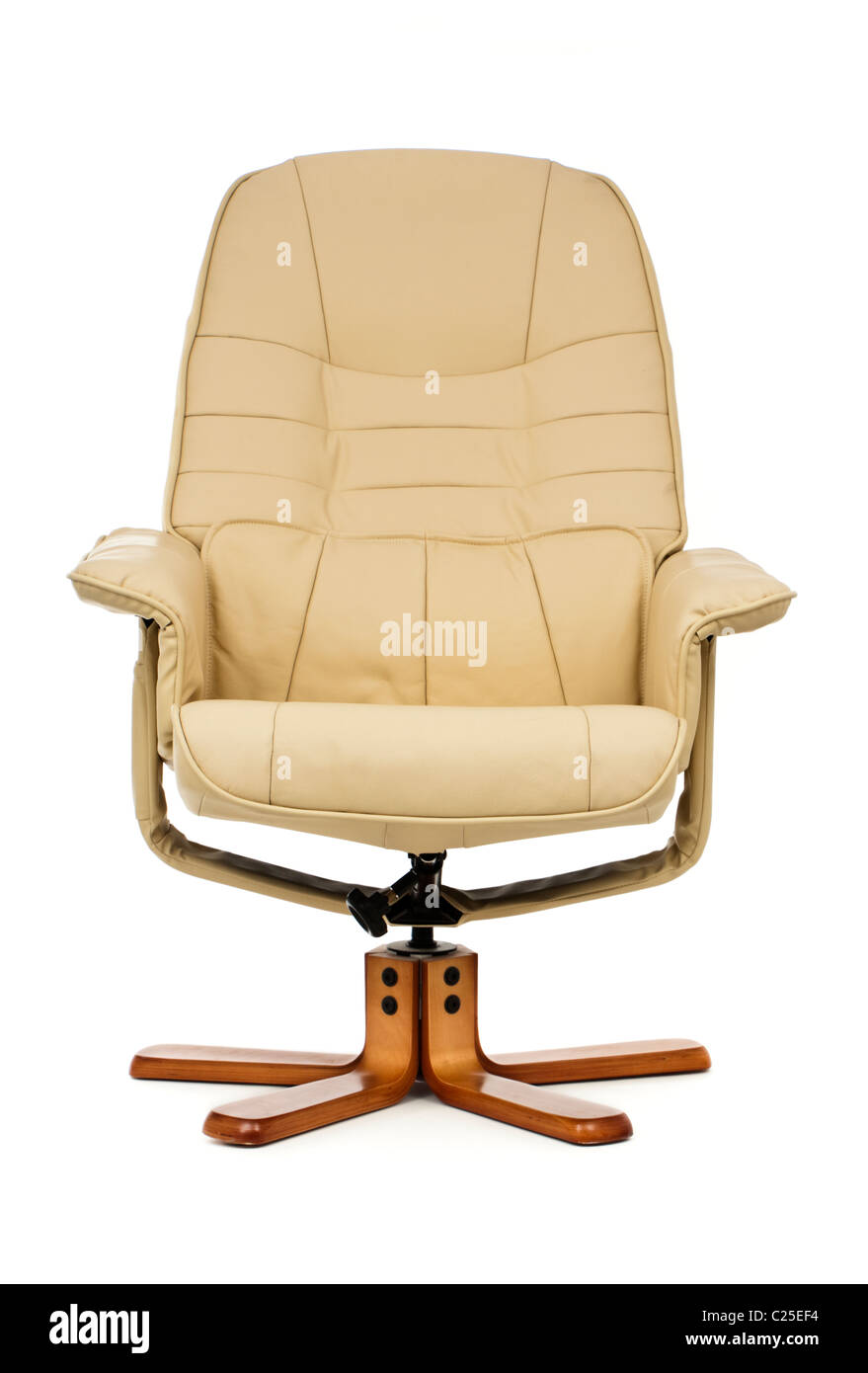Cream leather reclining reading armchair Stock Photo
