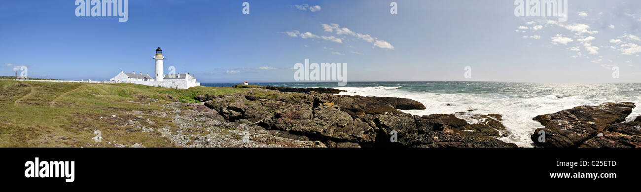 Stitched Panorama of Langness Peninsula with Lighthouse on the Isle of Man Stock Photo
