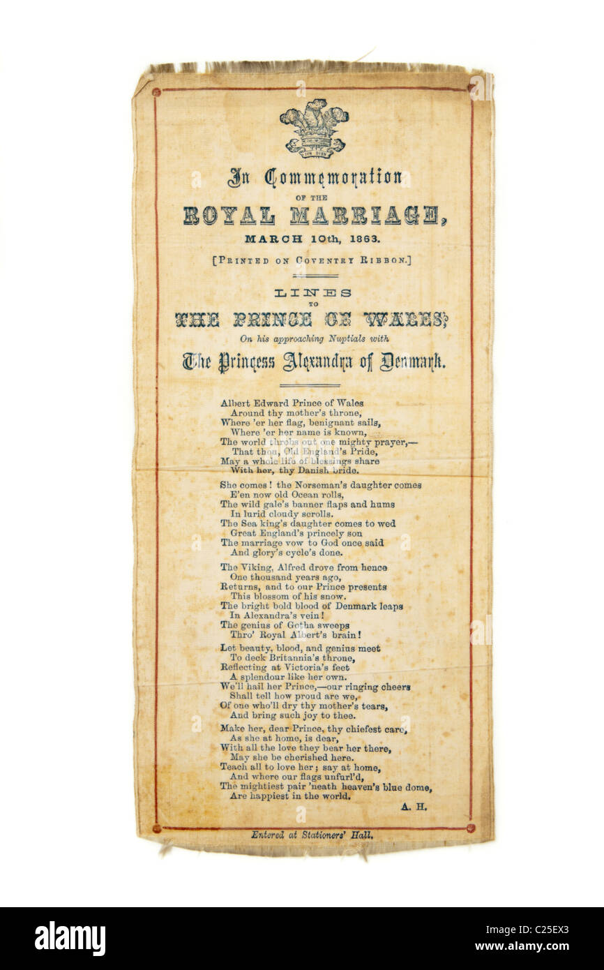 Antique bookmark commemorating the Royal Marriage in 1863 Stock Photo