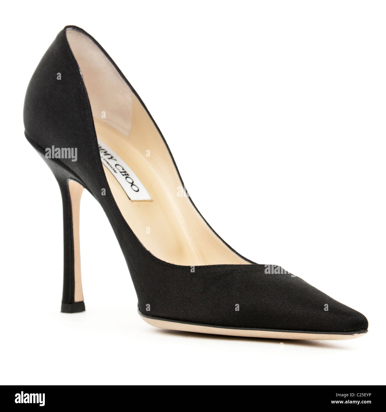 Jimmy Choo high-heeled black satin ladies evening shoe Stock Photo - Alamy