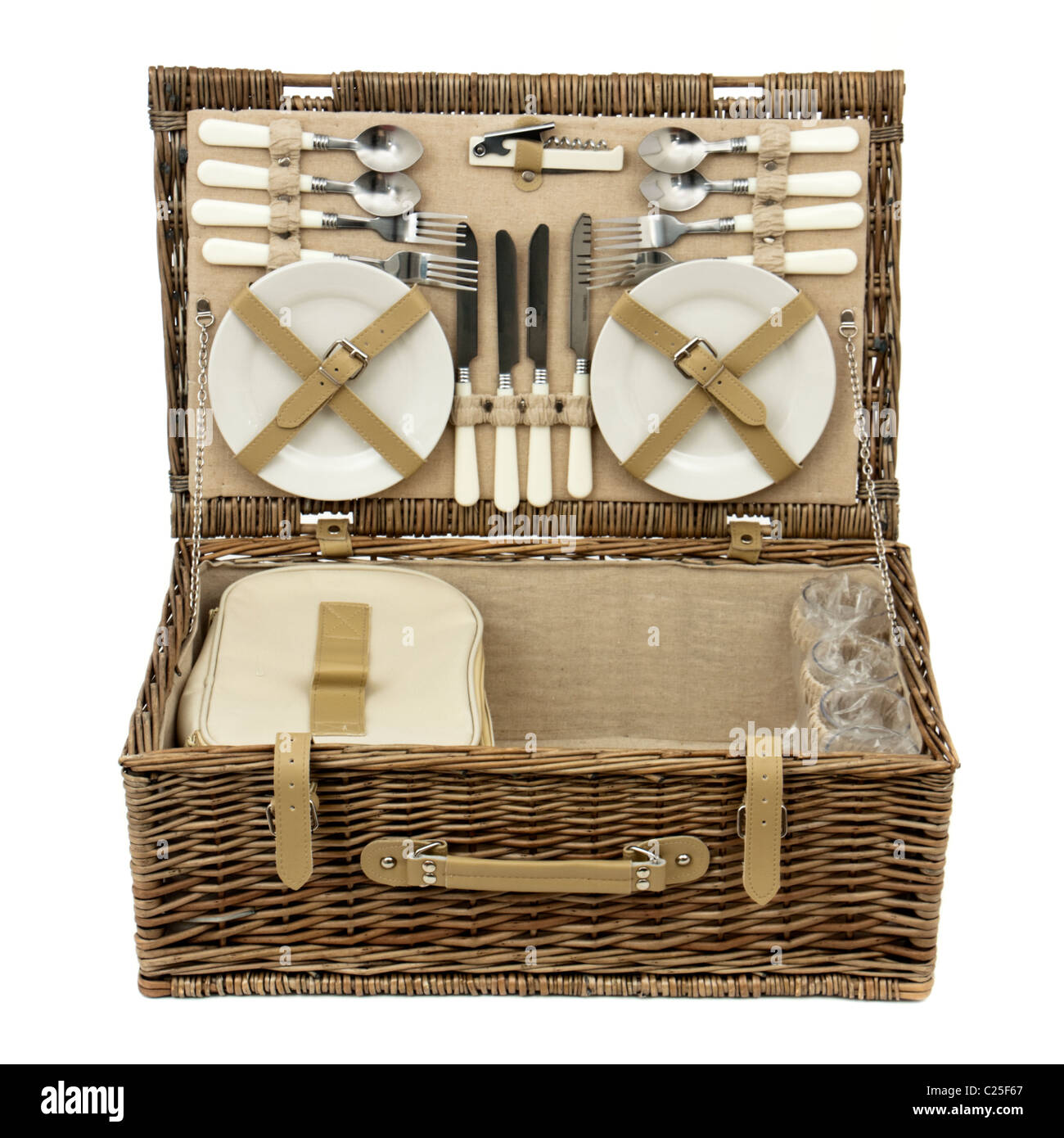 Wicker picnic basket Stock Photo