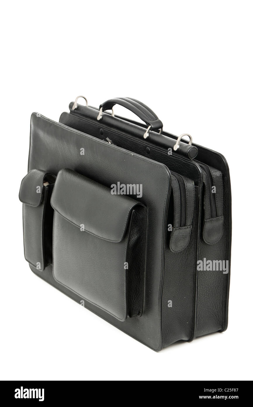 Modern black leather briefcase Stock Photo Alamy
