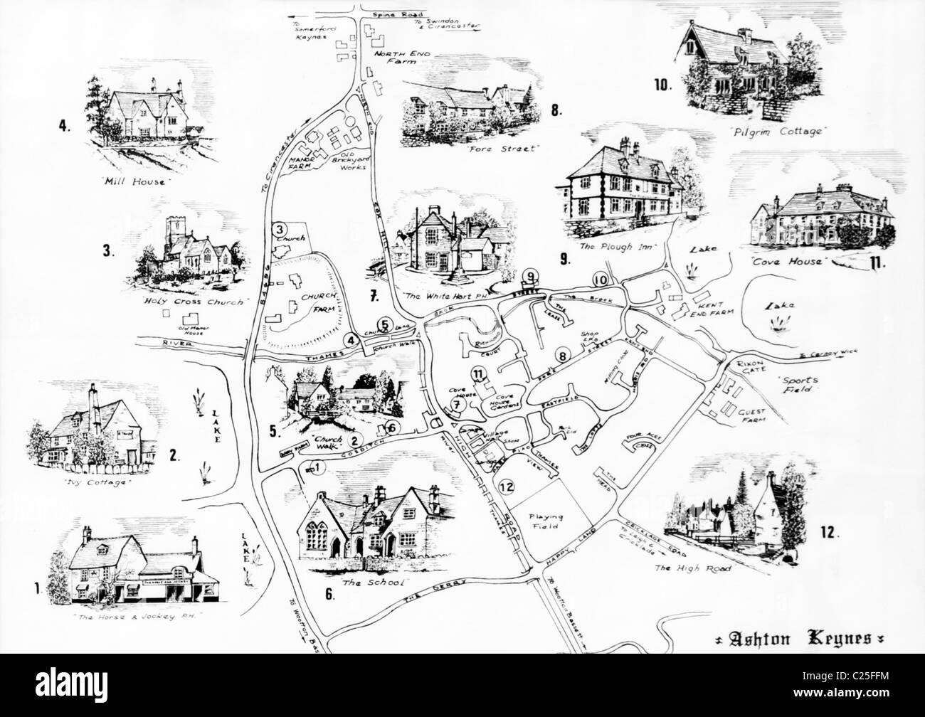 1989 map of the village of Ashton Keynes in the Cotswolds