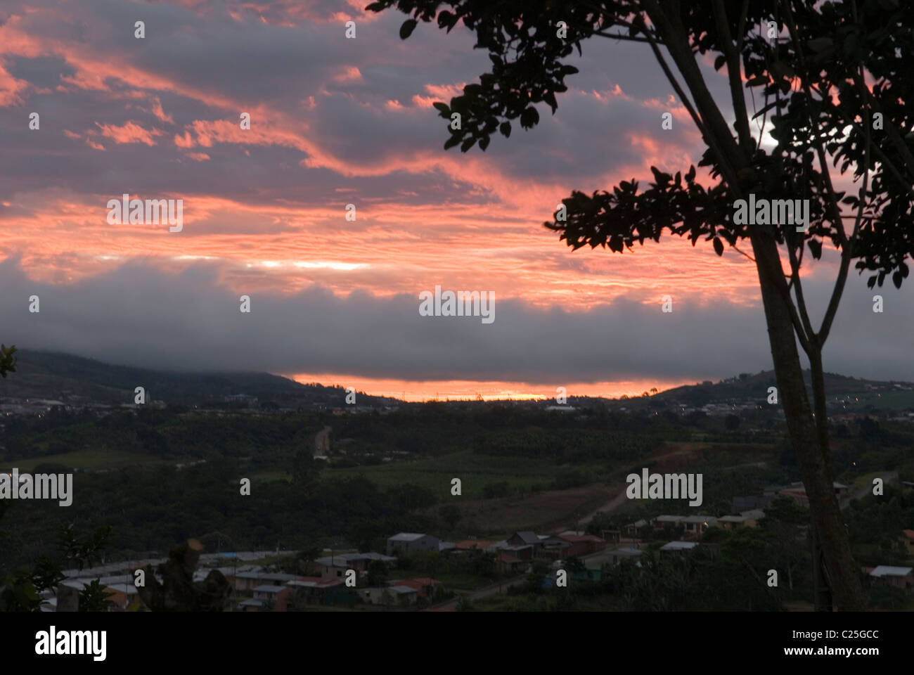 Sunset over San Ramon, Costa Rica Stock Photo