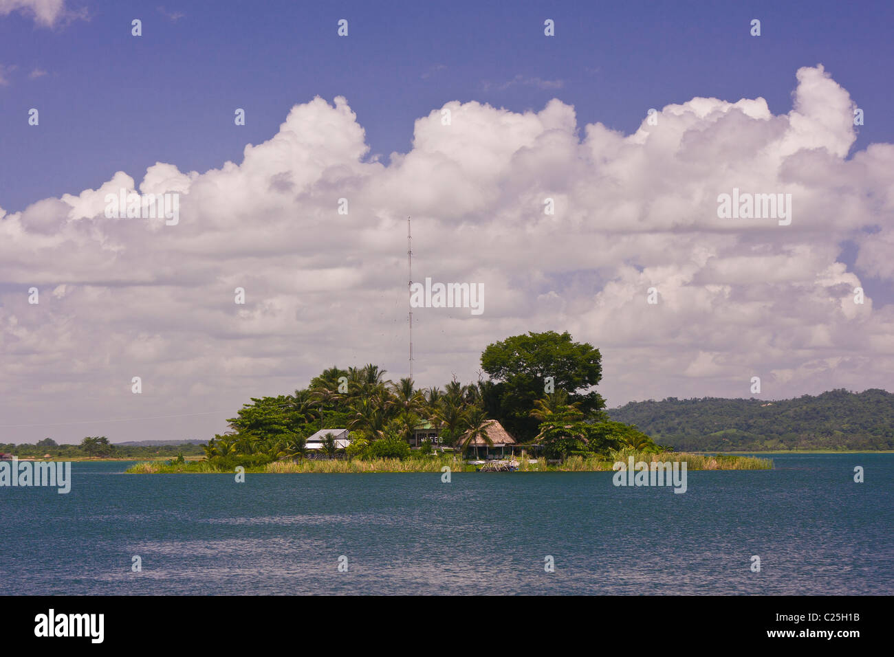 FLORES, GUATEMALA - Small island in Lago Peten Itza, near the colonial village of Flores. Stock Photo