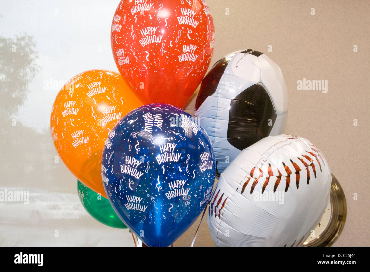 Bunch of happy birthday balloons. Eagan Minnesota MN USA Stock Photo