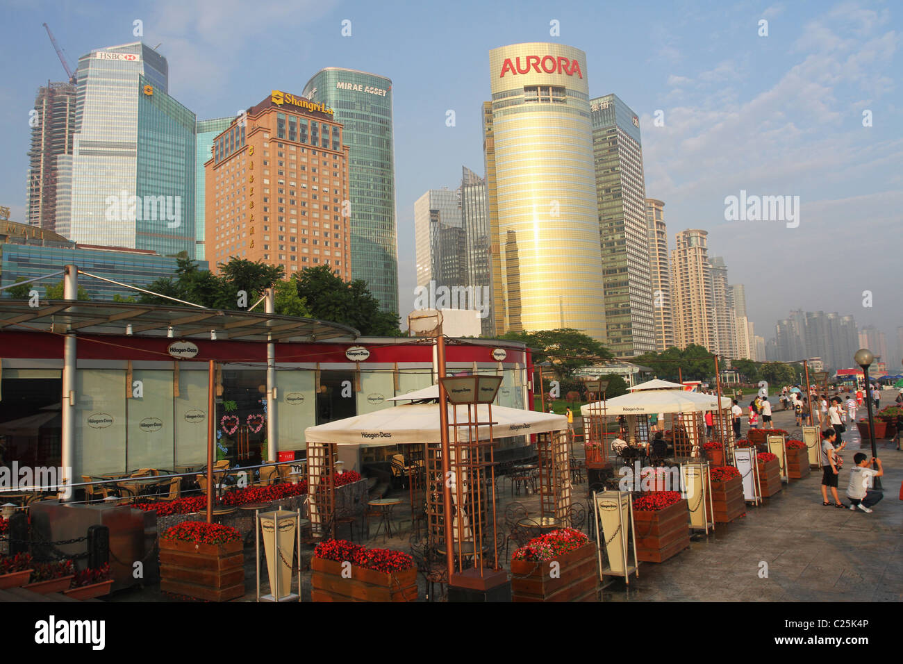 Haagen-Dazs Ice Cream Store. Cityscape view from the East Bund. Pudong, Shanghai, China. Stock Photo