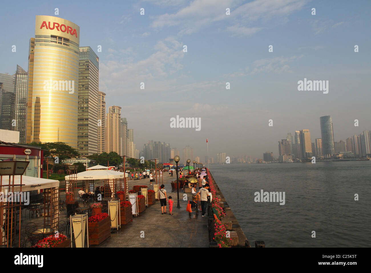 Haagen-Dazs Ice Cream Store. Cityscape view from the East Bund. Pudong, Shanghai, China. Stock Photo