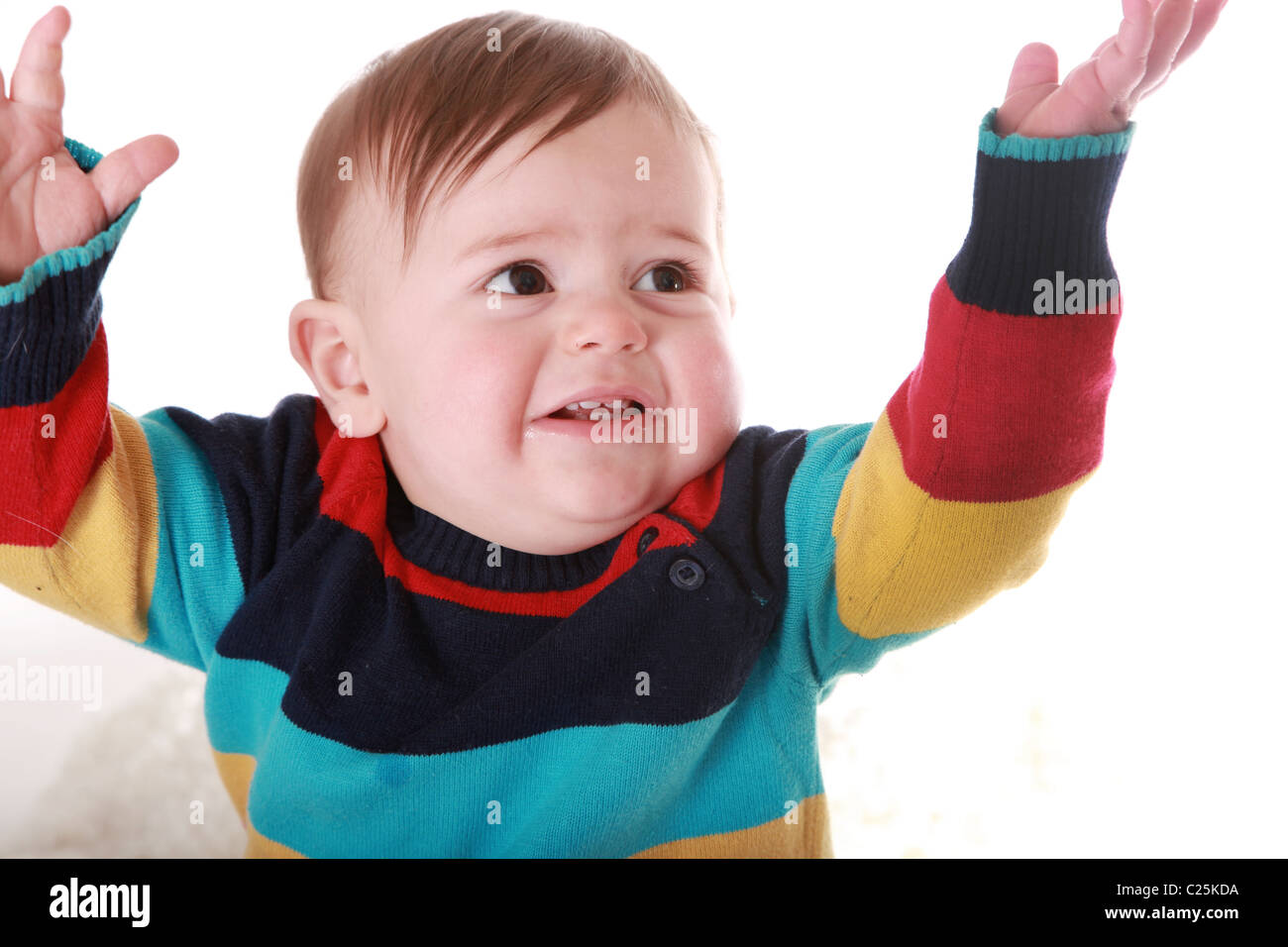 Baby boy waving his arms Stock Photo Alamy