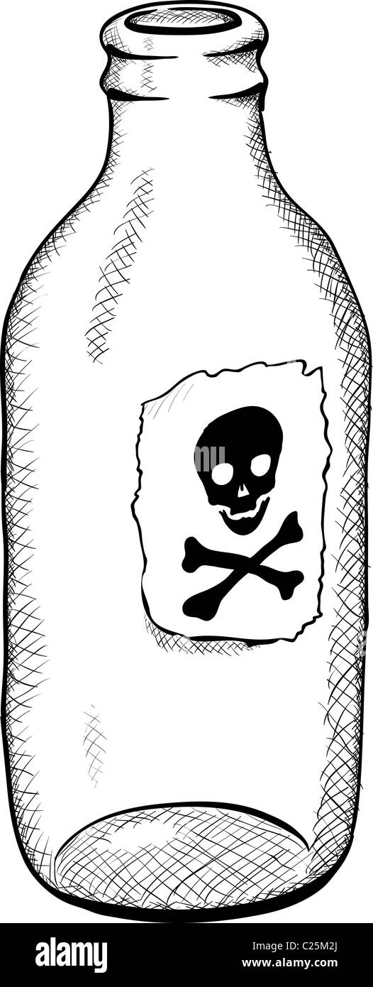 Bottle with a symbol of death - a monochrome illustration Stock Photo