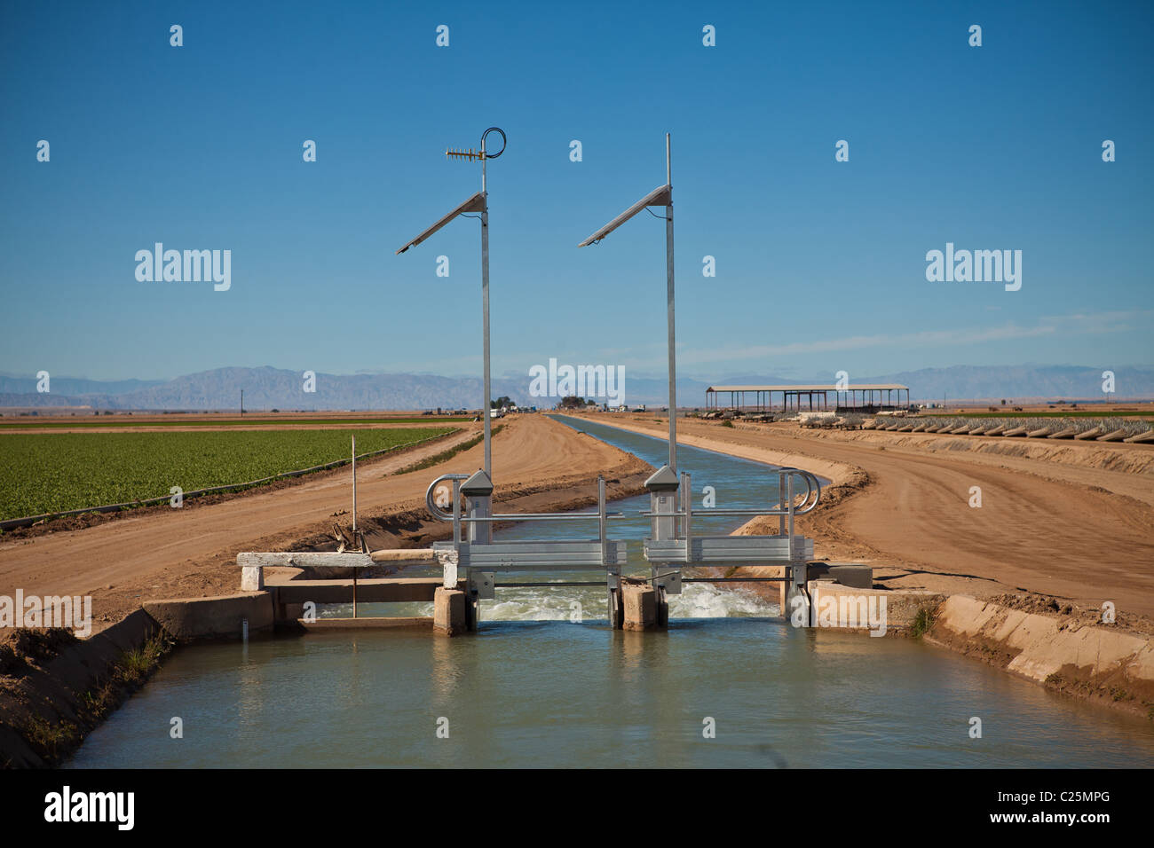 Solar powered irrigation locks in the Imperial Valley Niland, CA. Stock Photo