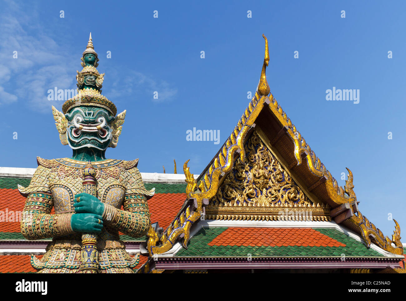 Green Guardian Statue at the Grand Palace and Wat Phra Kaew in Bangkok, Thailand Stock Photo
