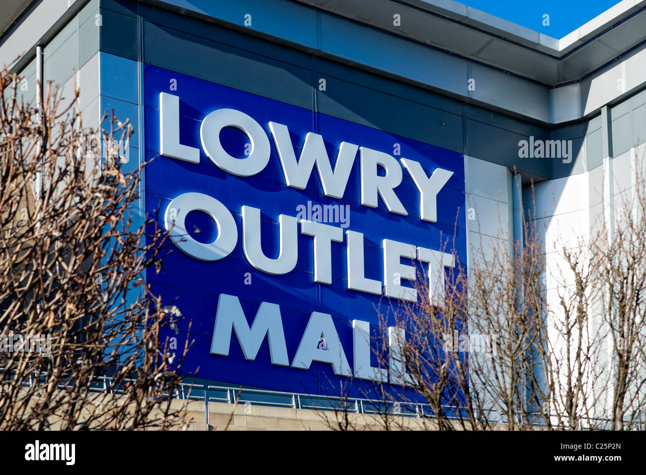 Sign on the Lowry Outlet Mall in Salford Quays Stock Photo
