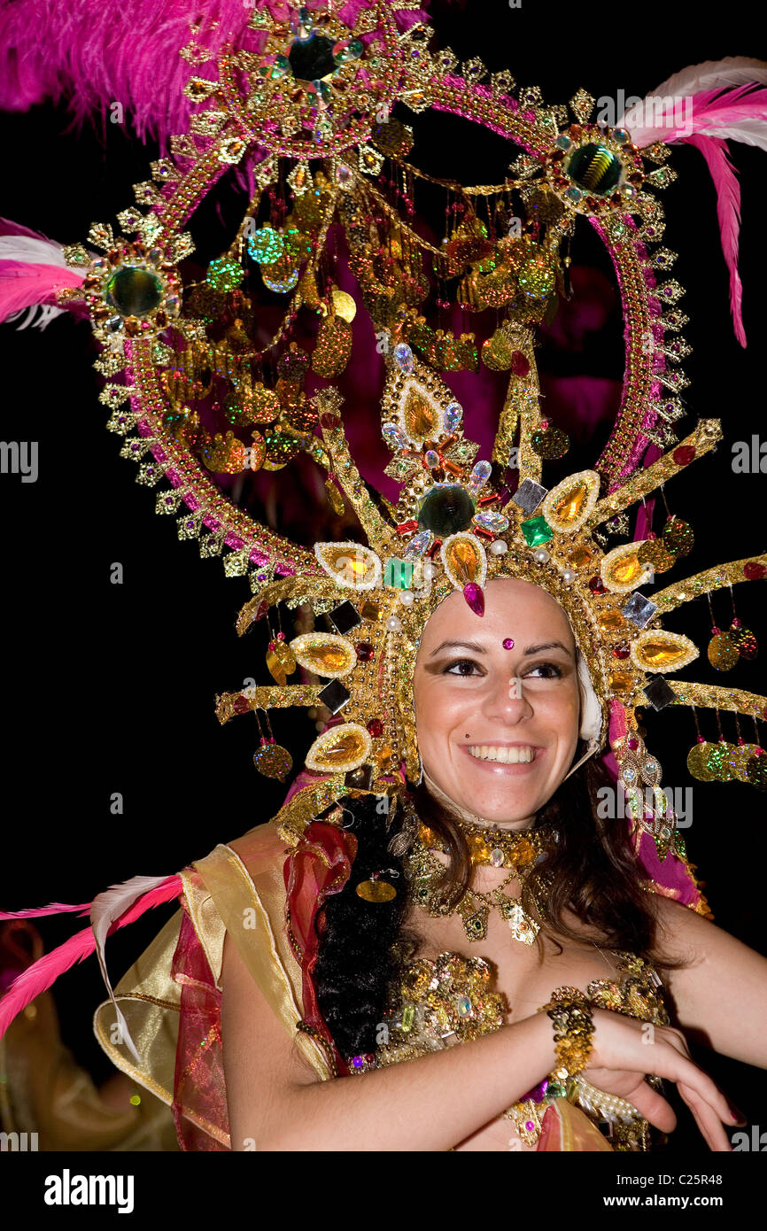 dancing queen at the carnival parade, lanzarote Stock Photo