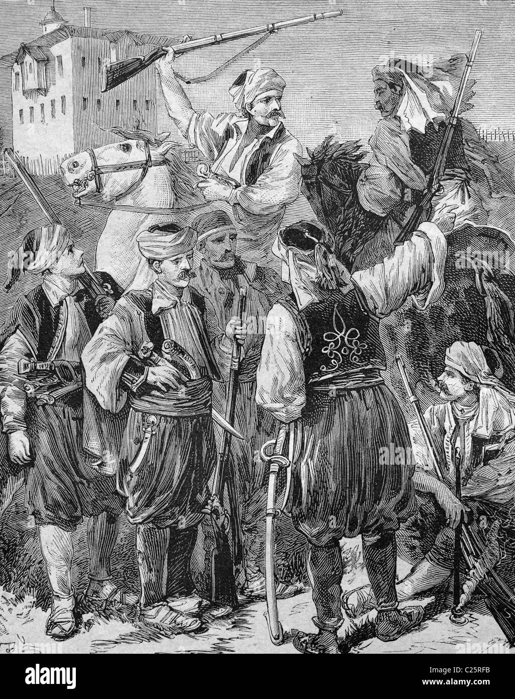 Turkish Baschibozuks, Basi Bozuk, Turkey, historical illustration, 1877 Stock Photo