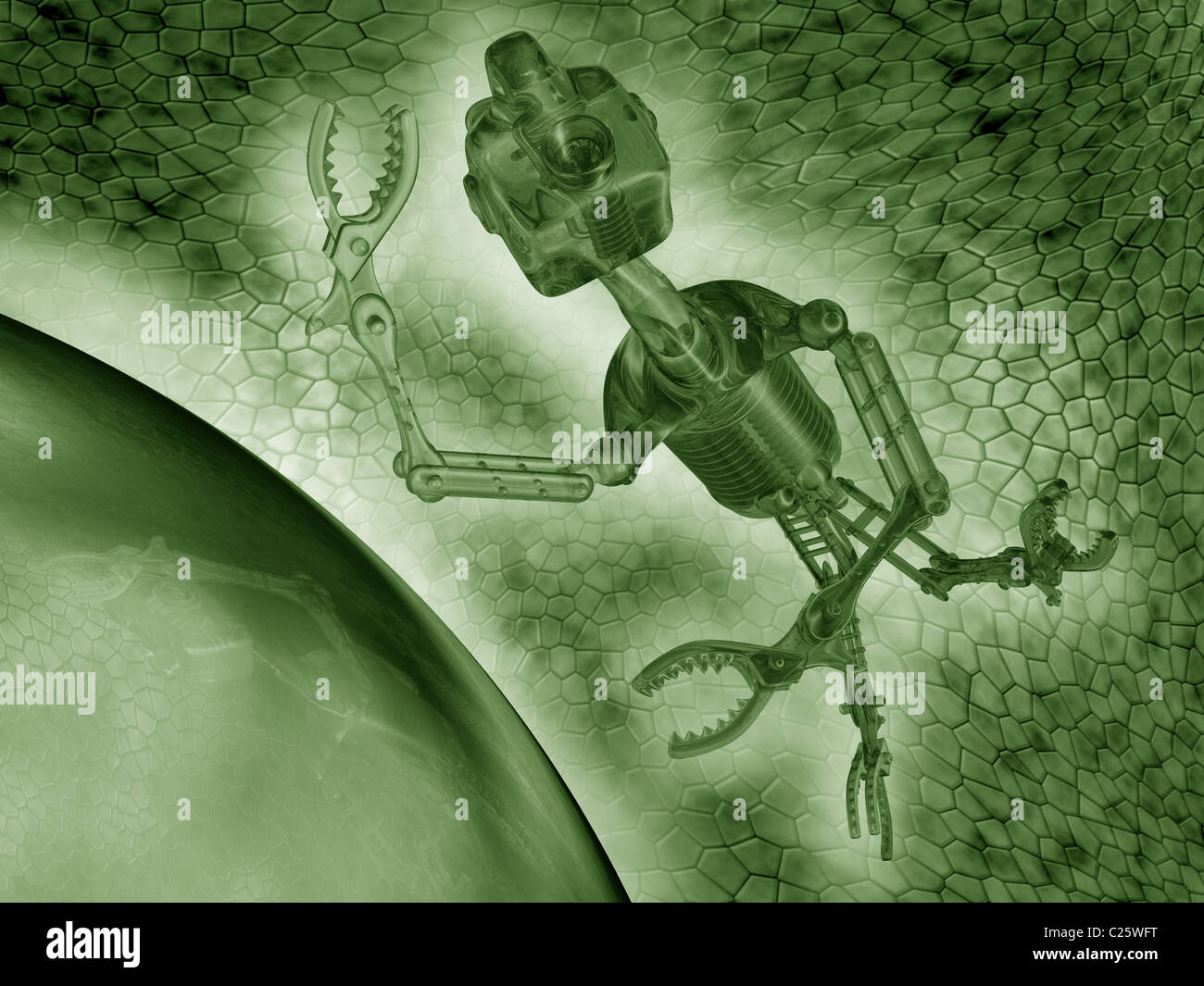 Illustration of a nanobot working in a microscopic environment Stock Photo