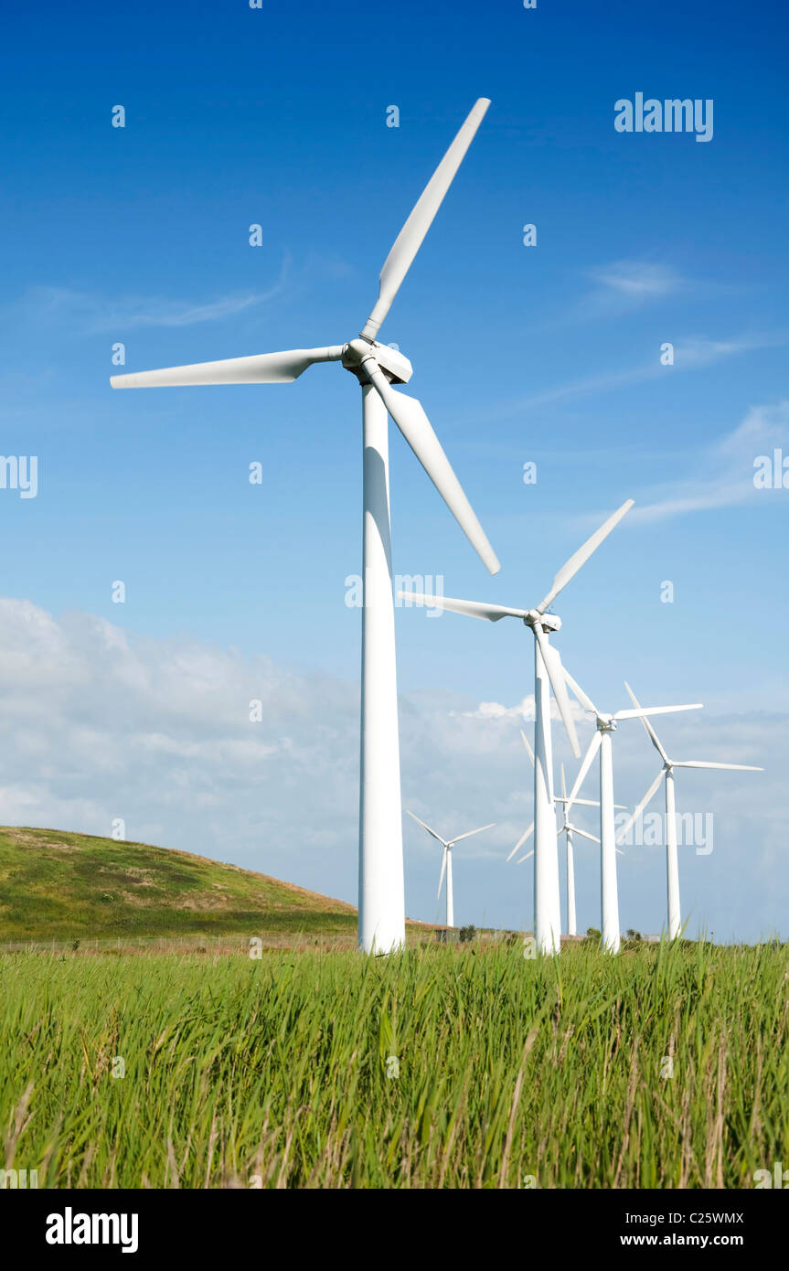 wind turbines and clear blue sky Stock Photo - Alamy