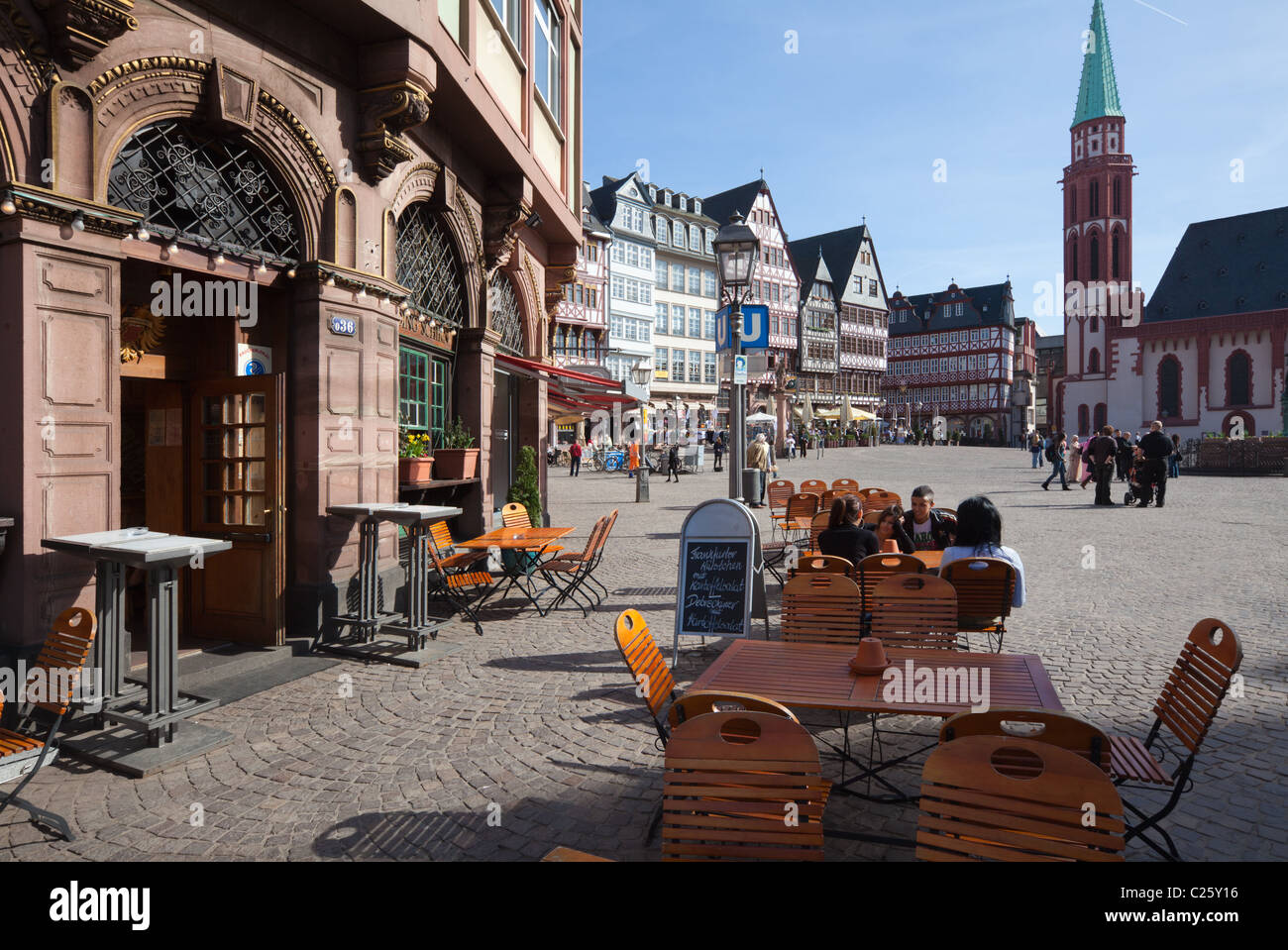 A Cafe at the Römerberg, one of the main historical squares in central ...