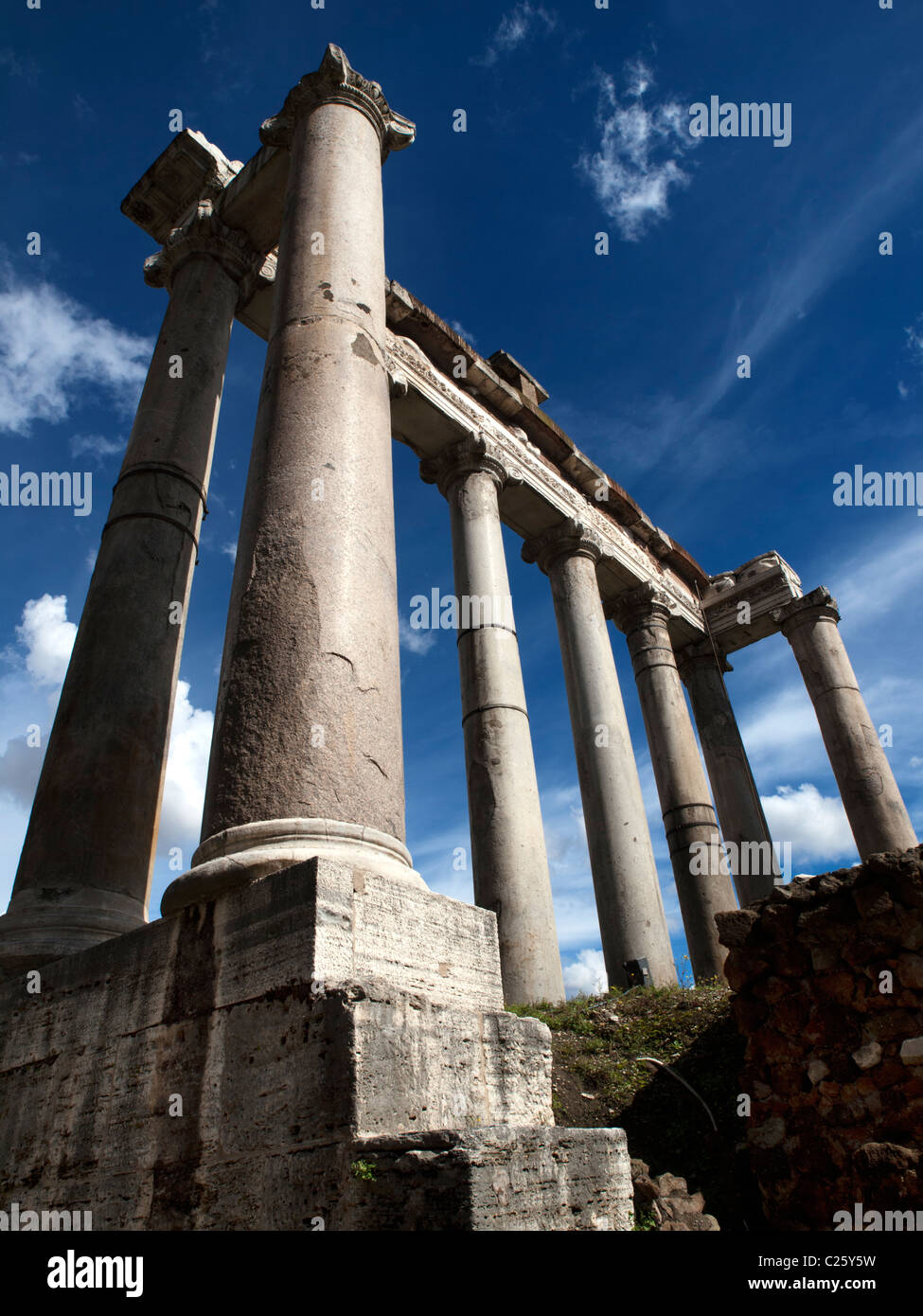 Ancient Rome: Temple of Saturn, Roman Forum, Italy Stock Photo