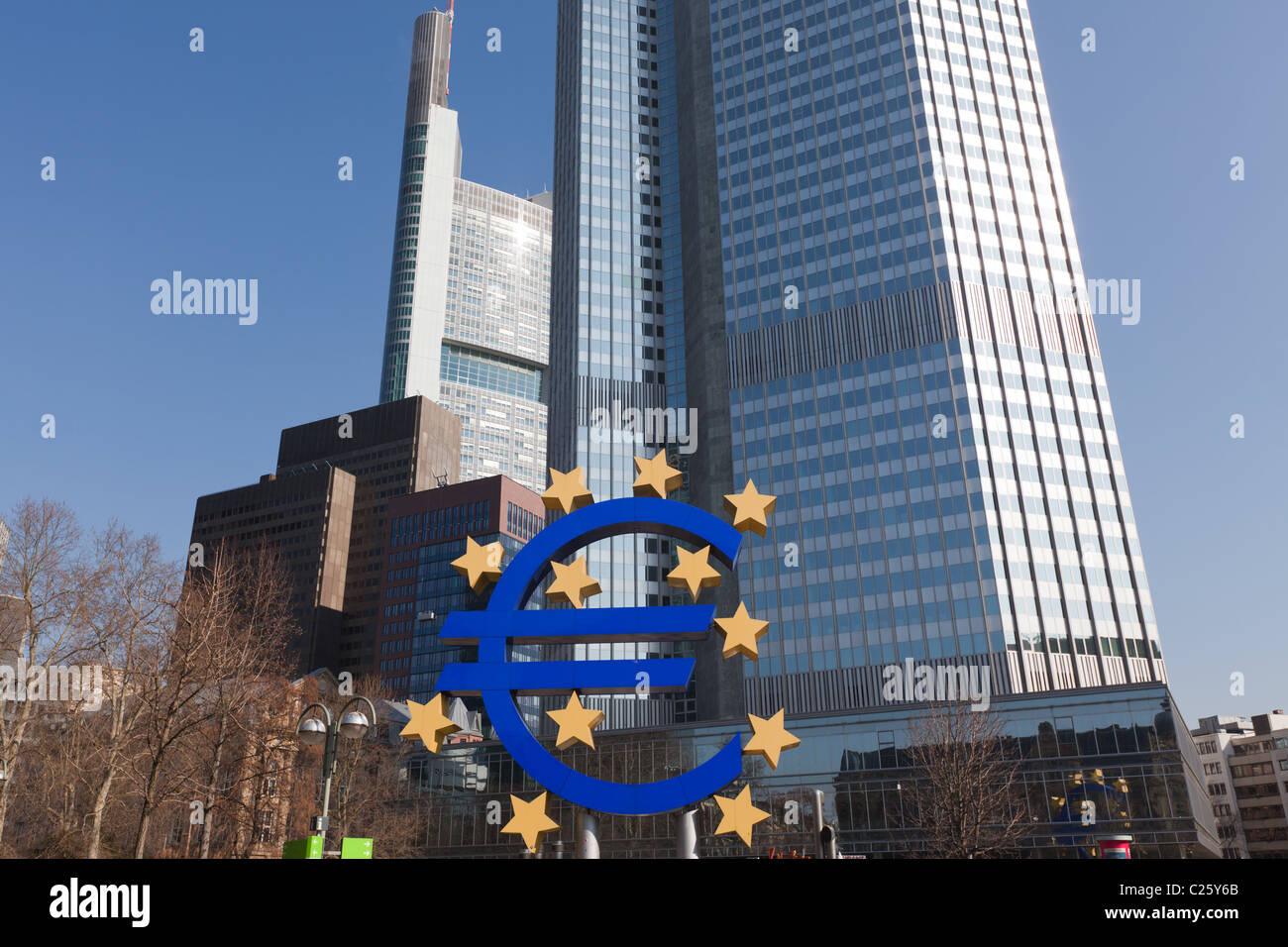 The big Euro in front of the European Central Bank Stock Photo