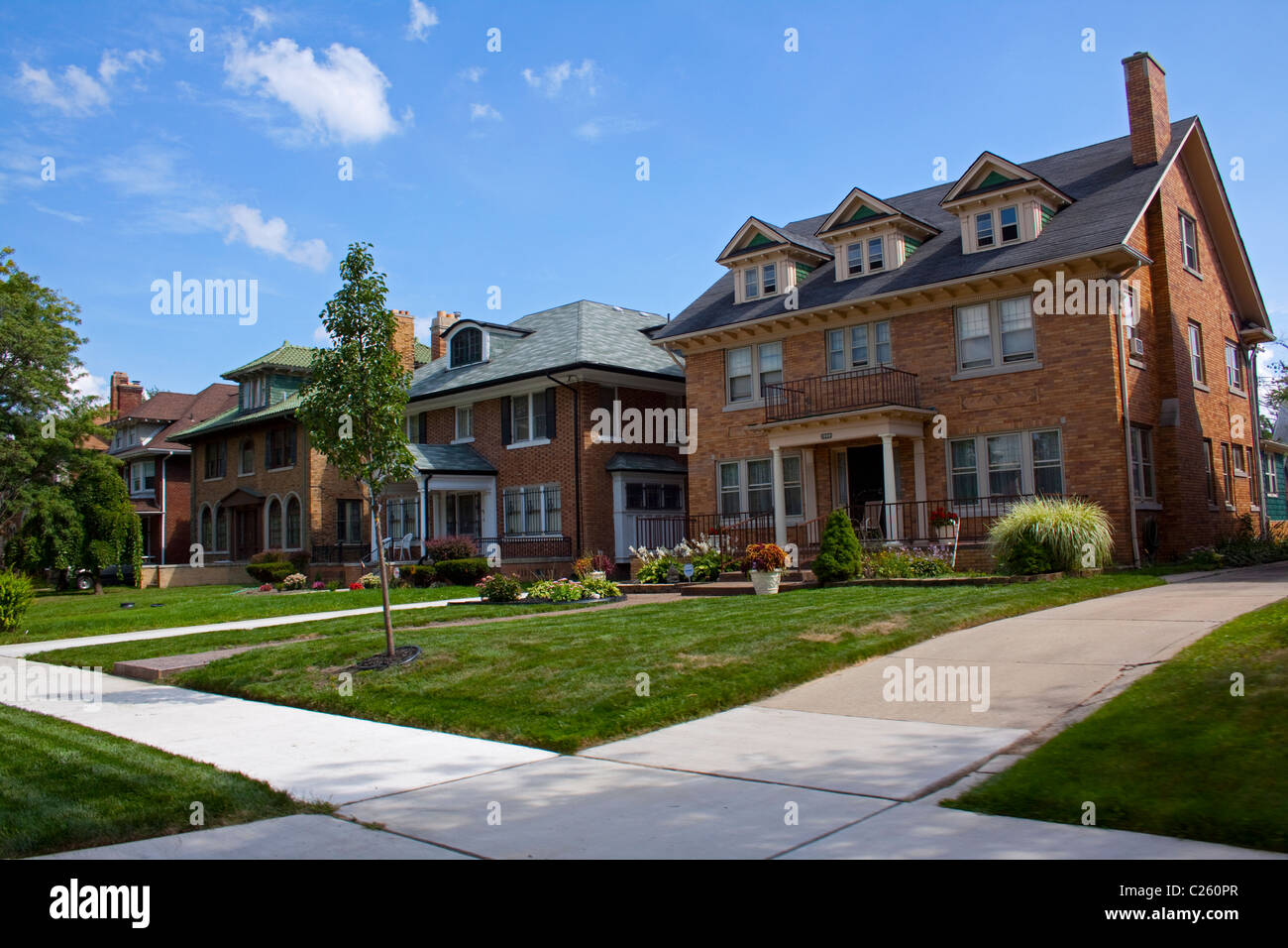 Homes along Boston boulevard in the Boston-Edison neighborhood Detroit Michigan USA Stock Photo
