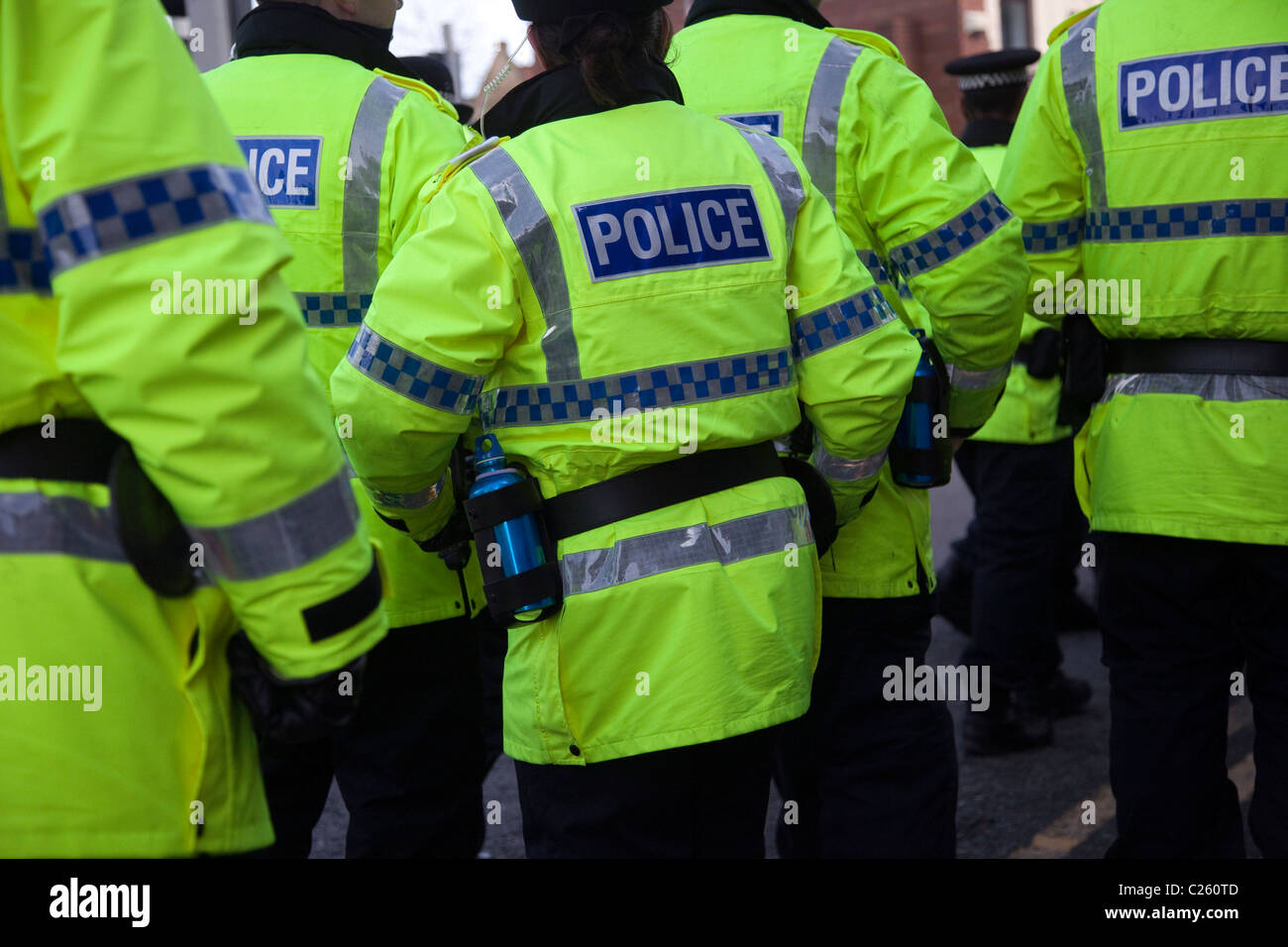 Police Line  The English Defense League Demonstration and Muslims against Racism Rally, Blackburn, April, 2011 Stock Photo