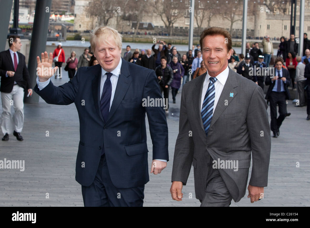 Mayor Boris Johnson and Hollywood Star and former California Governor Arnold Schwarzenegger Stock Photo