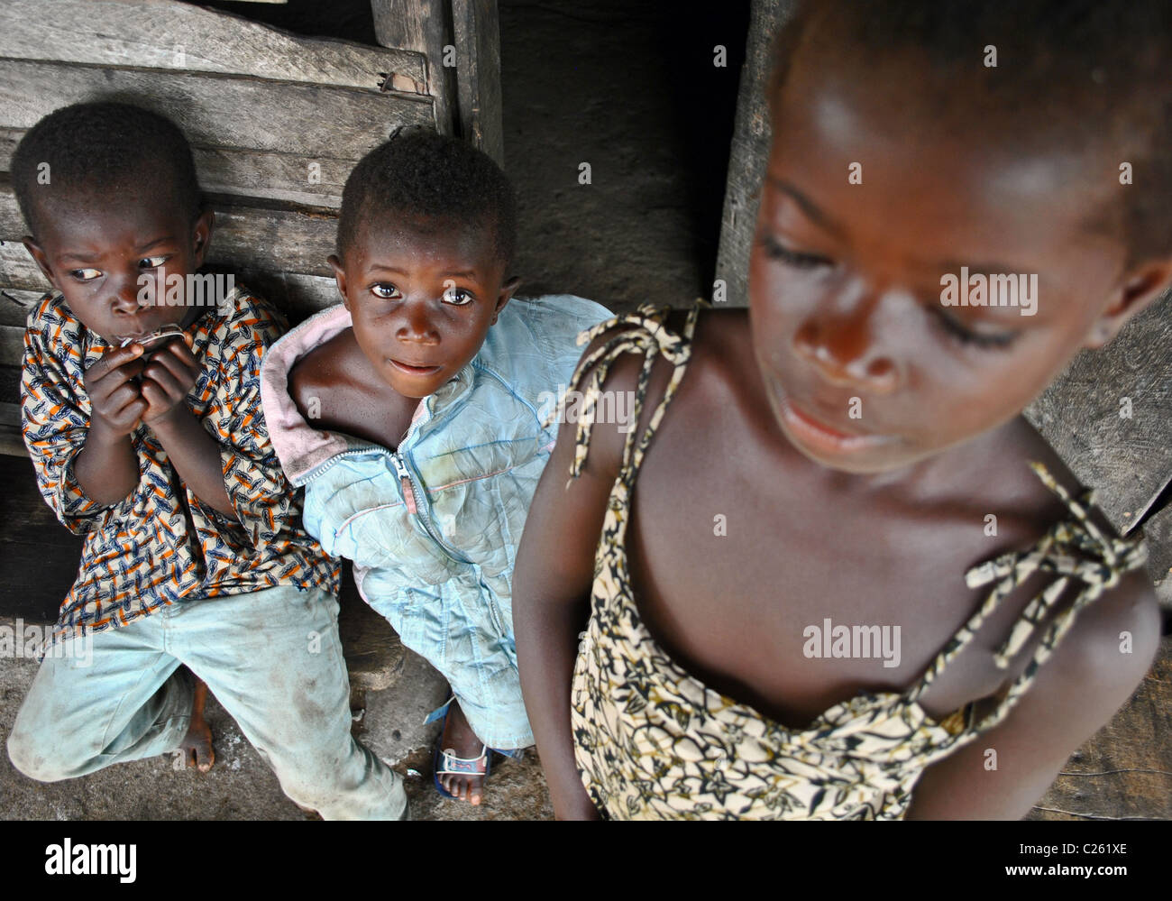 Liberian refugee children in Tabou, Ivory Coast, West Africa Stock Photo