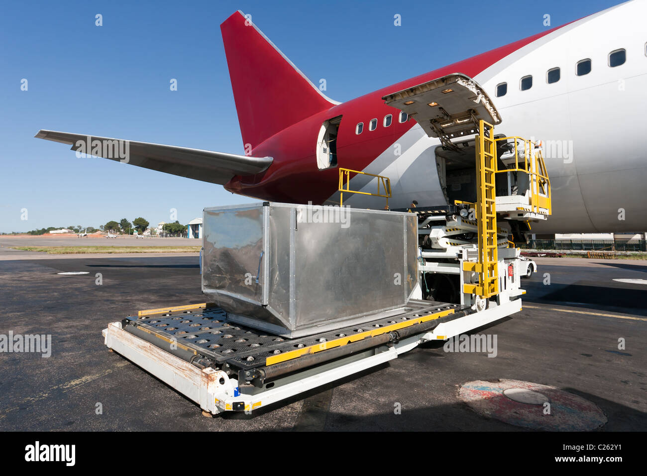Loading platform of air freight to the aircraft Stock Photo