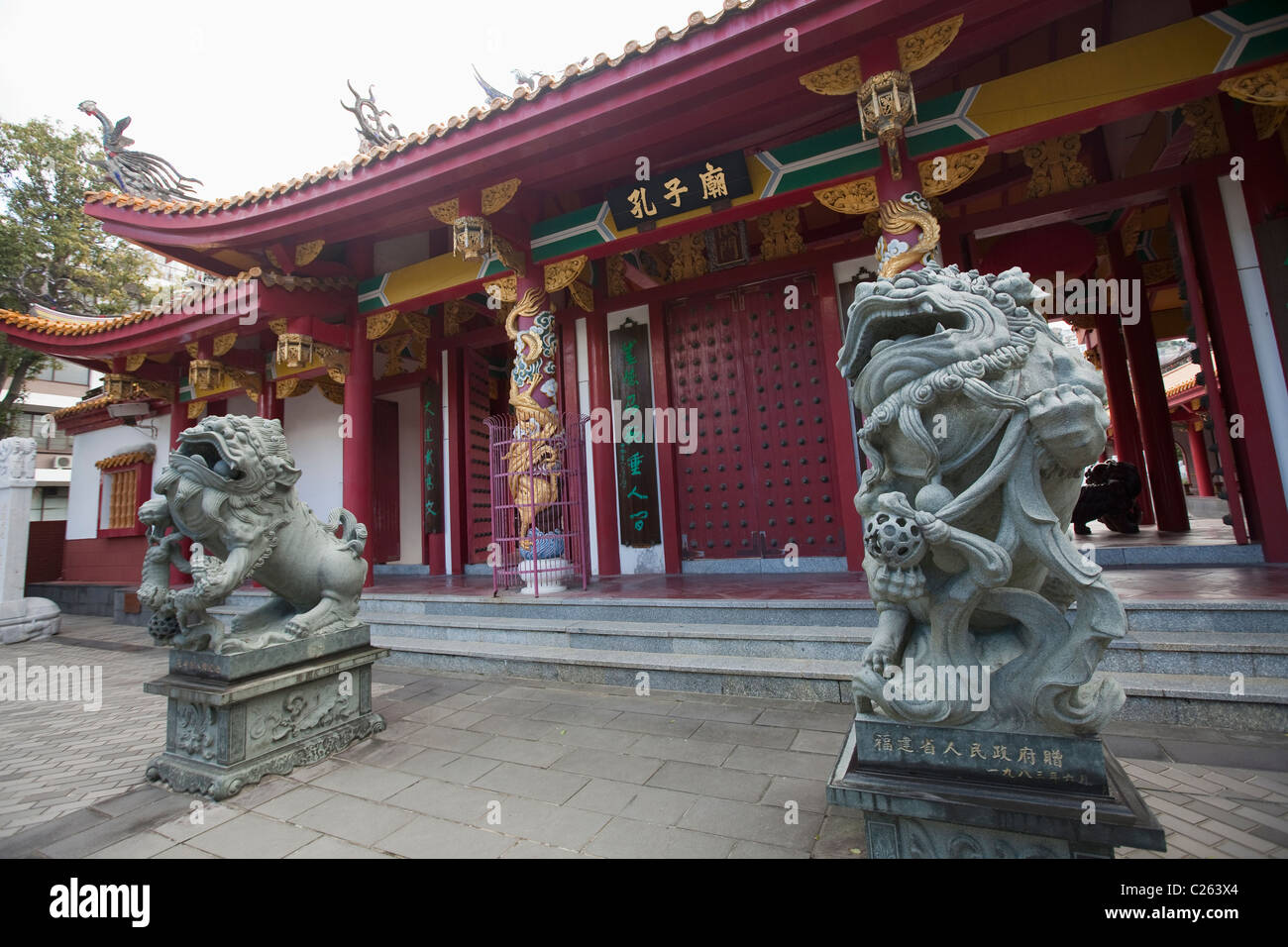 Lion statues in front of KoshiByo (Confucian Shrine) in Nagasaki