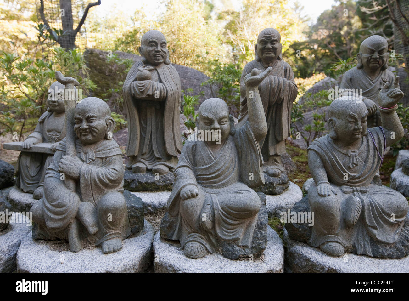 Stone statues at Daisho-in temple. Stock Photo
