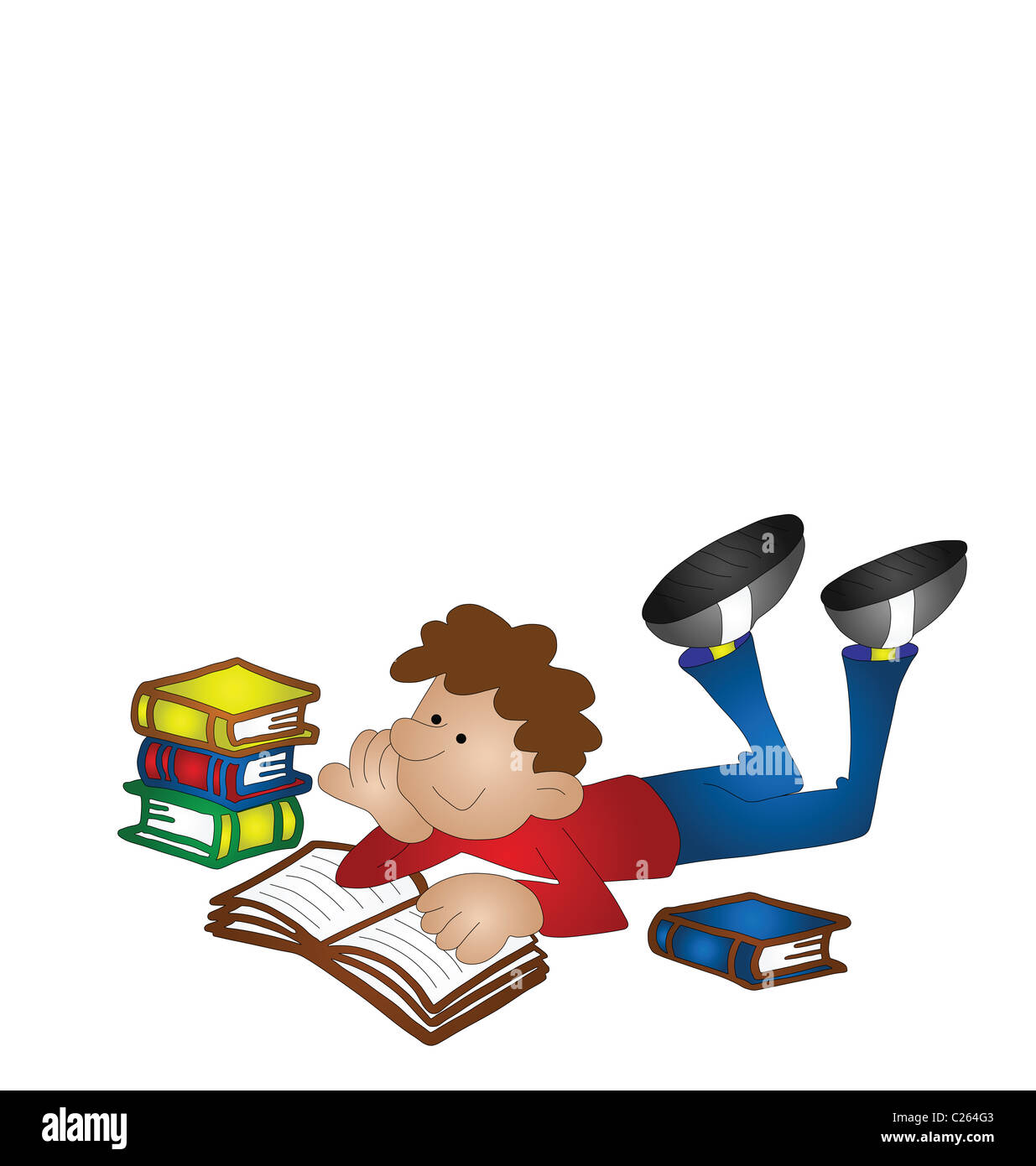 Cartoon boy studying isolated on white background with copy space Stock  Photo - Alamy