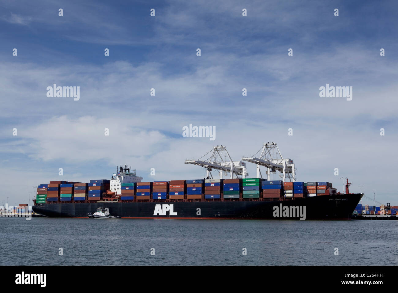 An APL container ship getting loaded - San Francisco, California USA Stock Photo