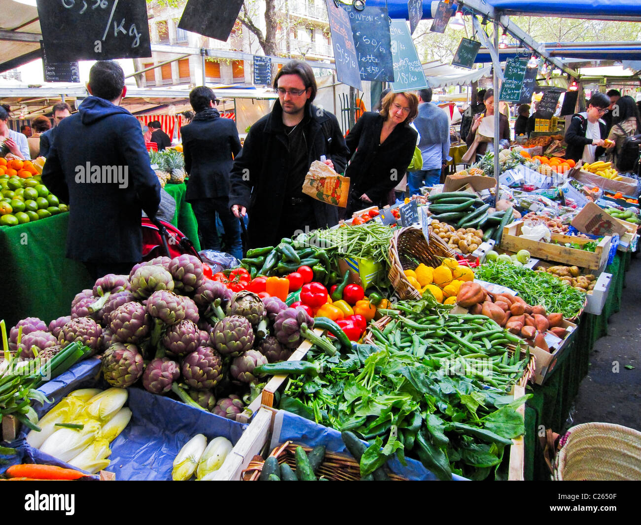 Paris France People Shopping In Organic Food Farmers Market