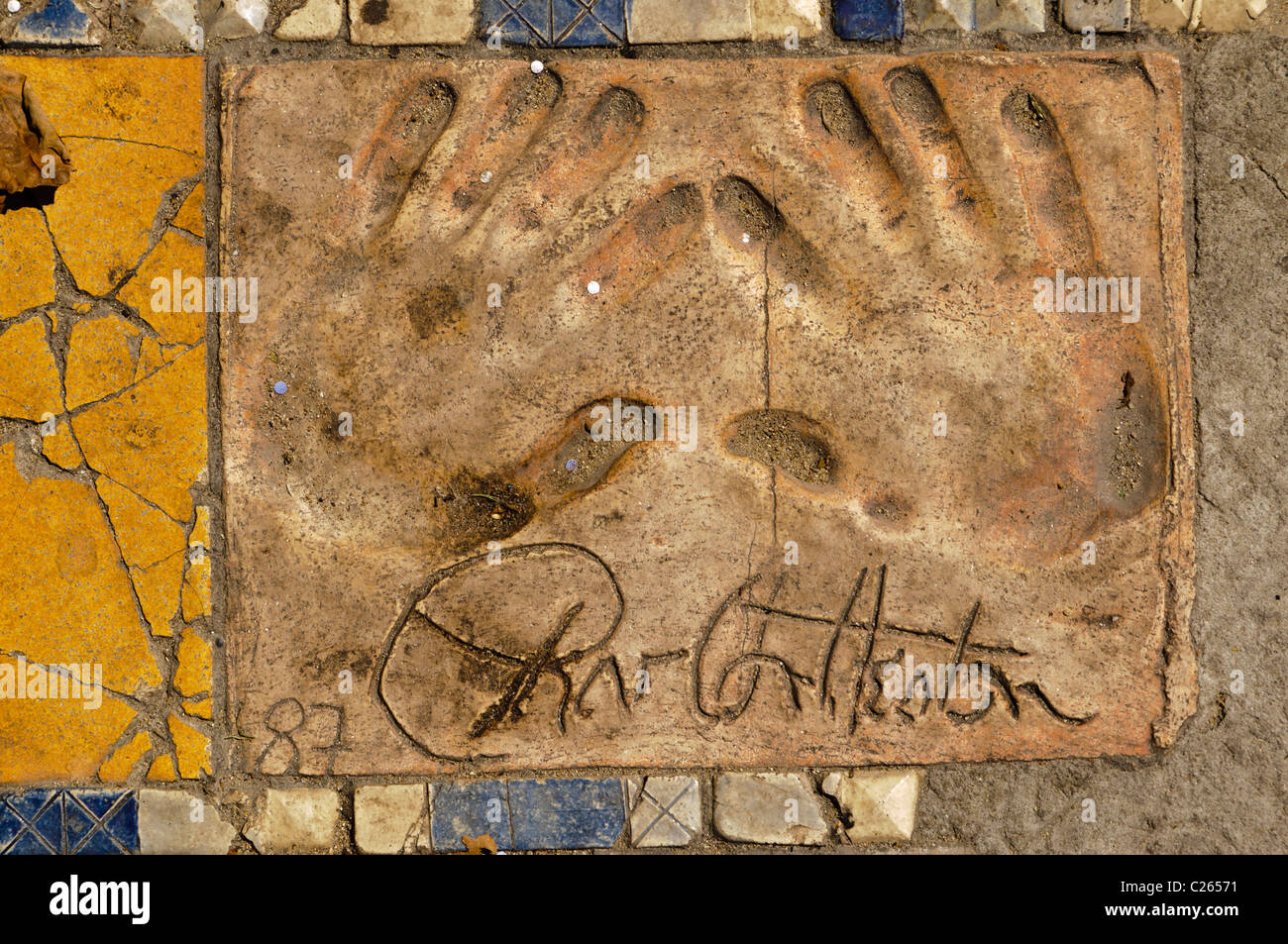Clay handprint of actor Charlton Heston outside the Palais des Festivals et des Congrès, Cannes Stock Photo