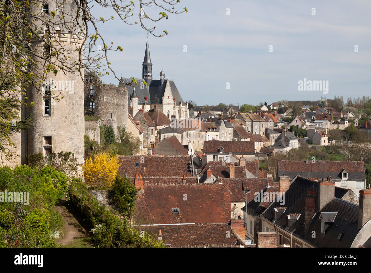 Castle and church of Montresor, France Stock Photo