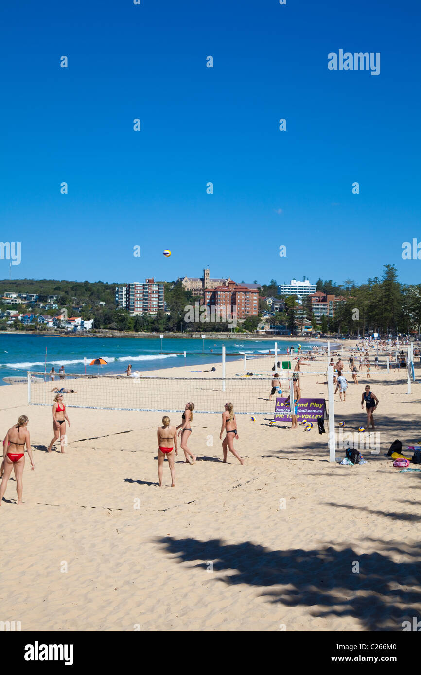 Athletic women in bikinis playing beach volleyball, Manly Beach, Sydney Stock Photo Alamy